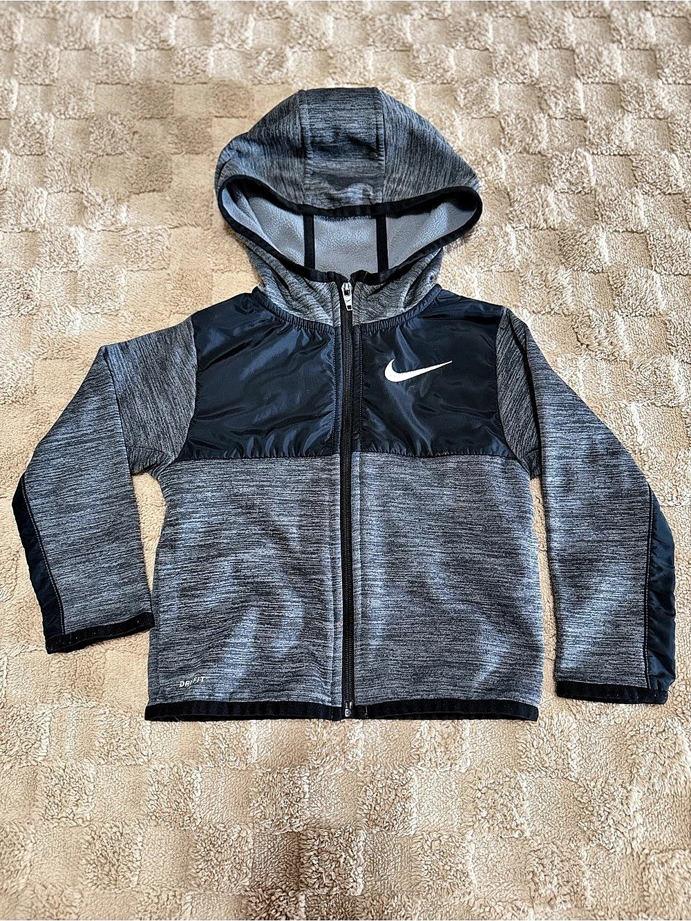 Nike Toddler 2T Dri-FIT Gray Black Full Zip Hooded Athletic Jacket